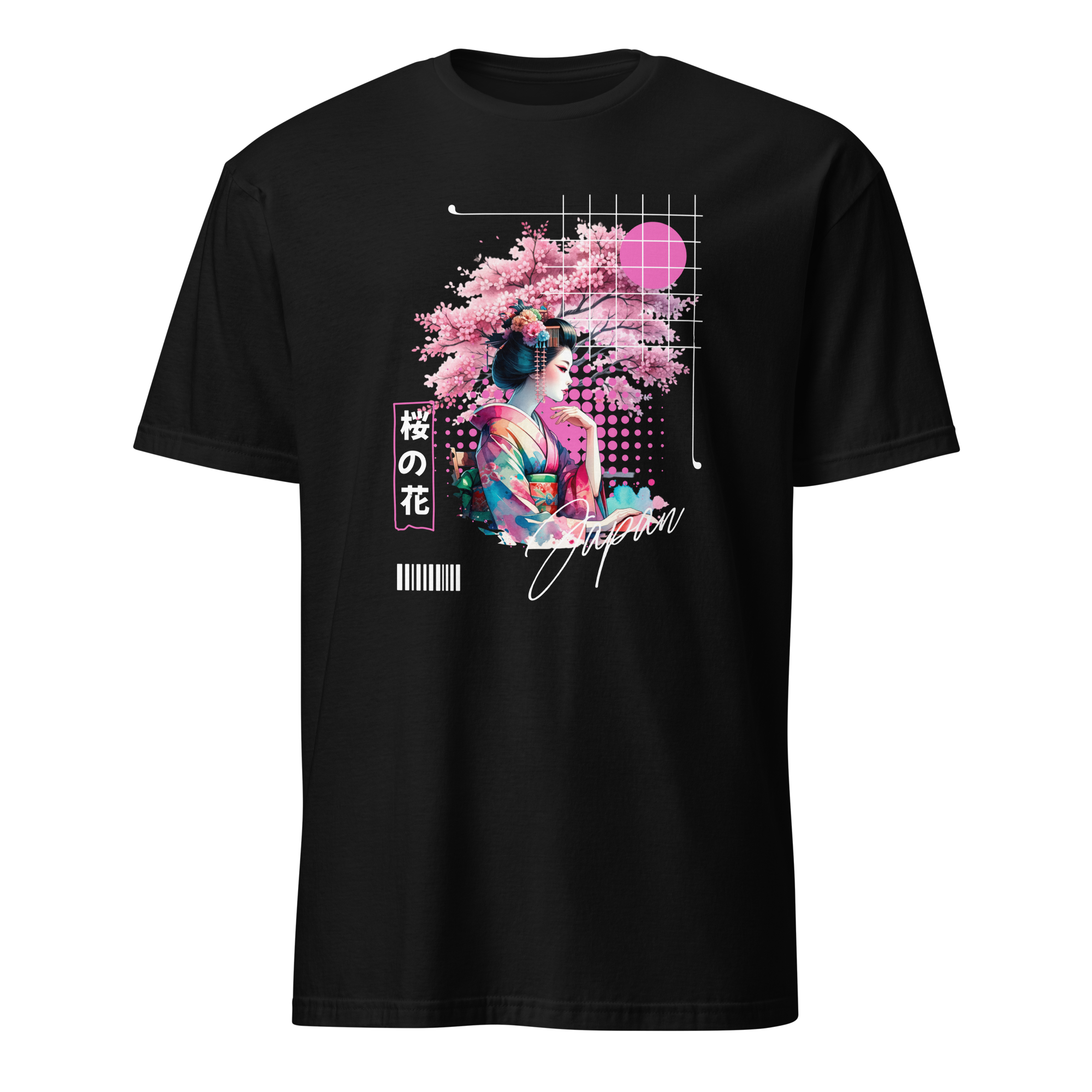 Japanese Blossom Pink And Black Softsyle Cotton T shirt