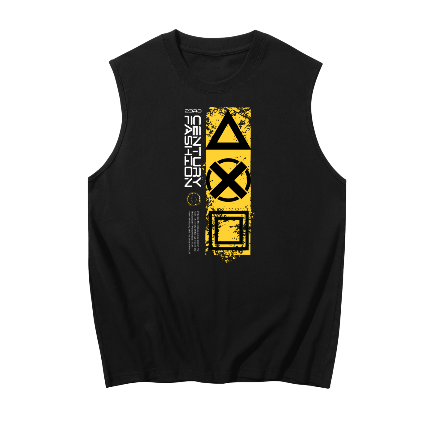 23rd Century Fashion Cyberpunk Black Sleeveless Cotton Tank Top