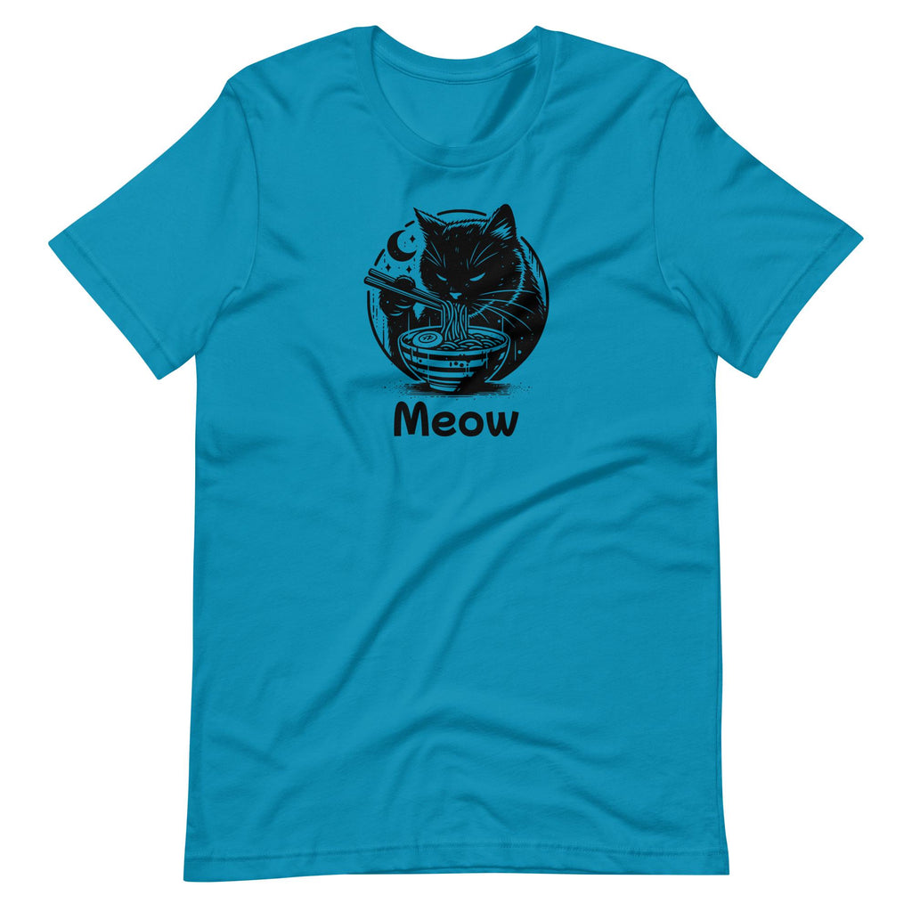 Meow Hungry Cat Eating Ramen T shirt Range of Colours Available