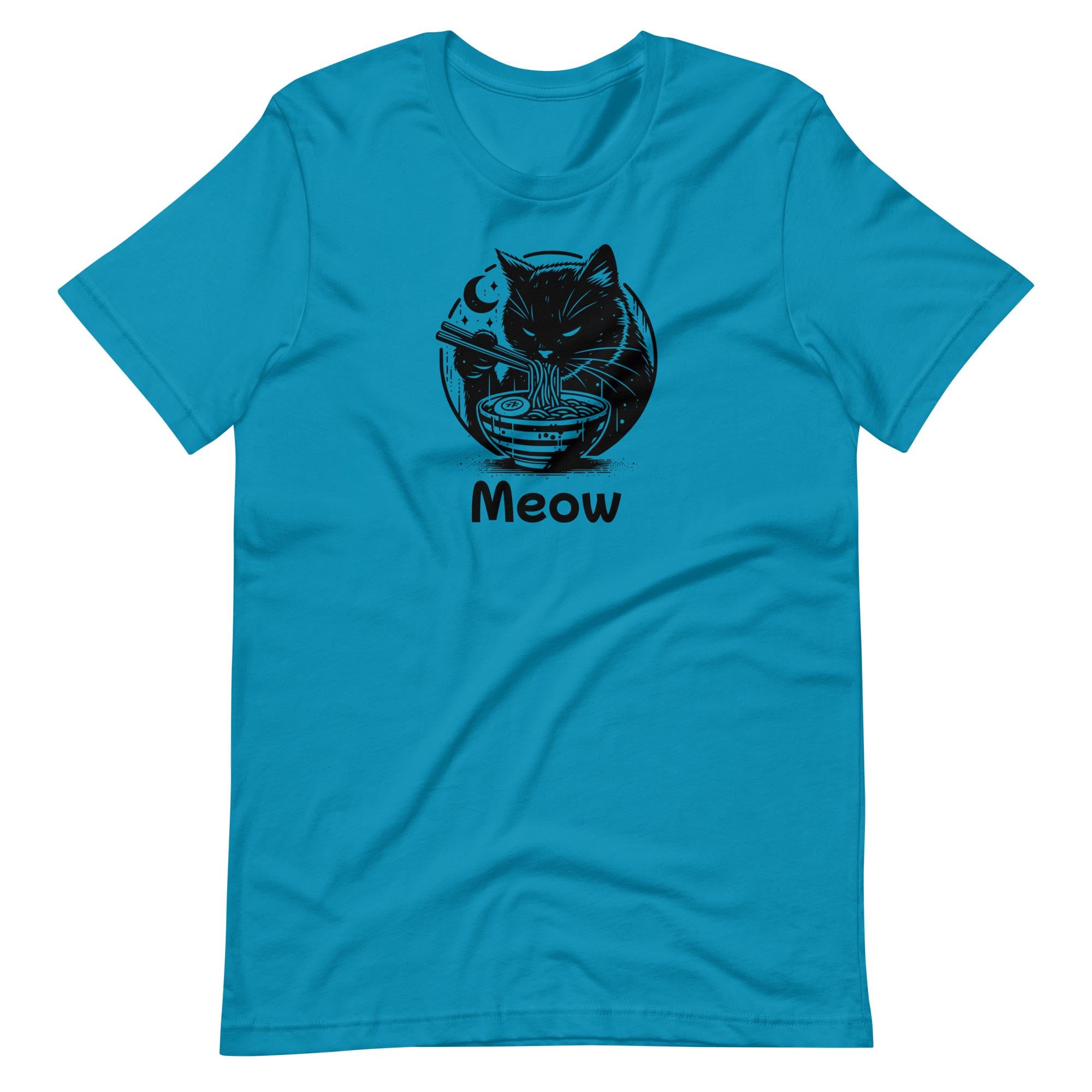 Meow Hungry Cat Eating Ramen T shirt Range of Colours Available