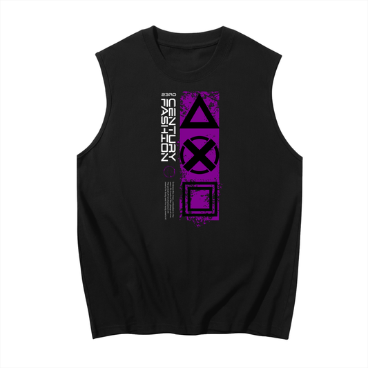 23rd Century Fashion Cyberpunk Black Sleeveless Cotton Tank Top