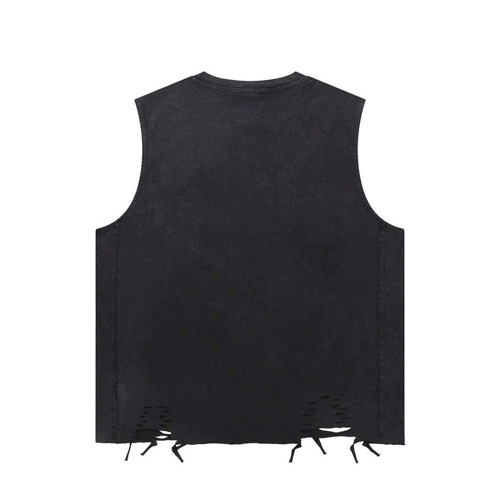 Fuck The System Snow Washed Raw-Hem Tank Top Black