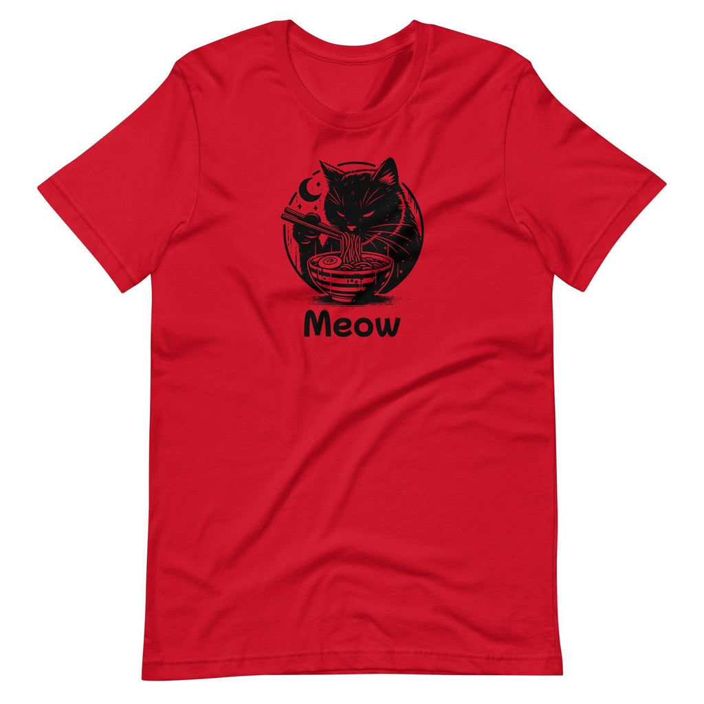 Meow Hungry Cat Eating Ramen T shirt Range of Colours Available