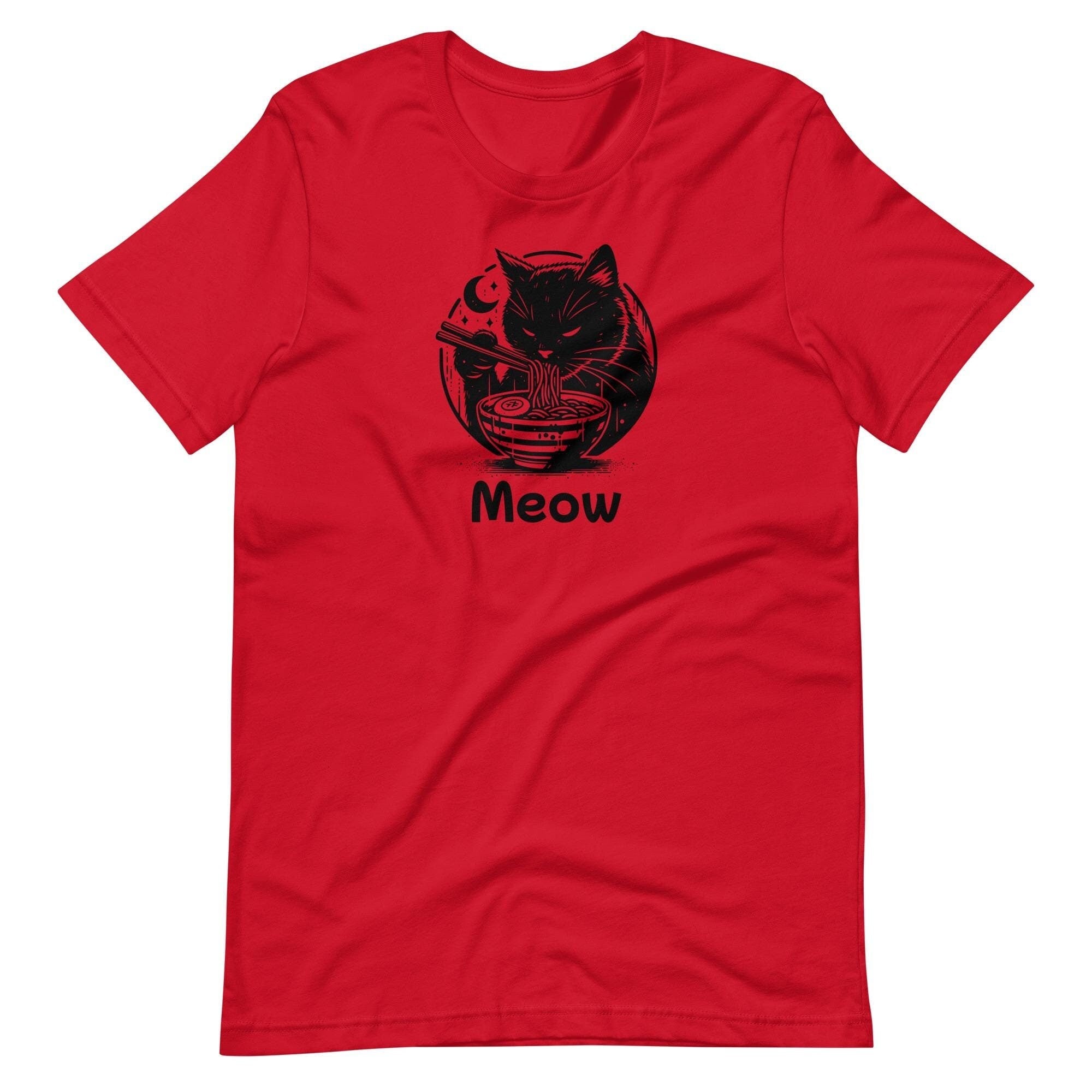 Meow Hungry Cat Eating Ramen T shirt Range of Colours Available