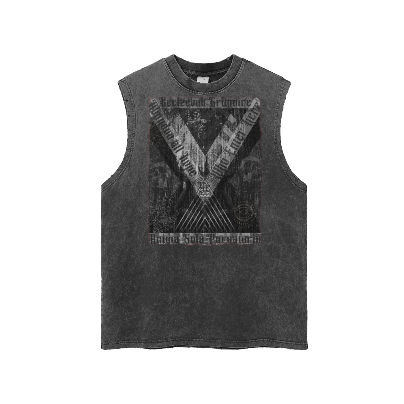 Streetwear Unisex Snow Washed Frayed Hem Tank Top Anima Sola Grimoires