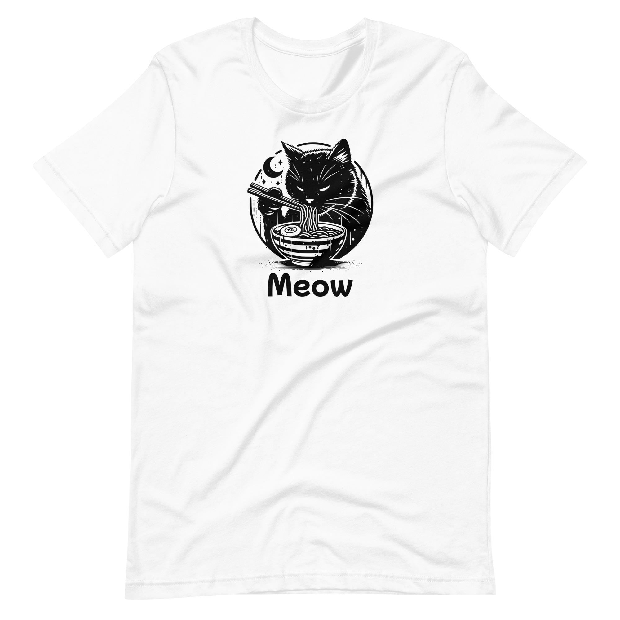 Meow Hungry Cat Eating Ramen T shirt Range of Colours Available