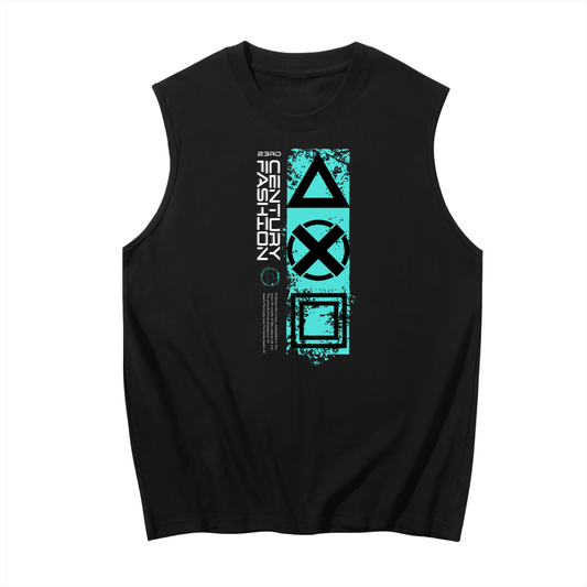 23rd Century Fashion Cyberpunk Black Sleeveless Cotton Tank Top