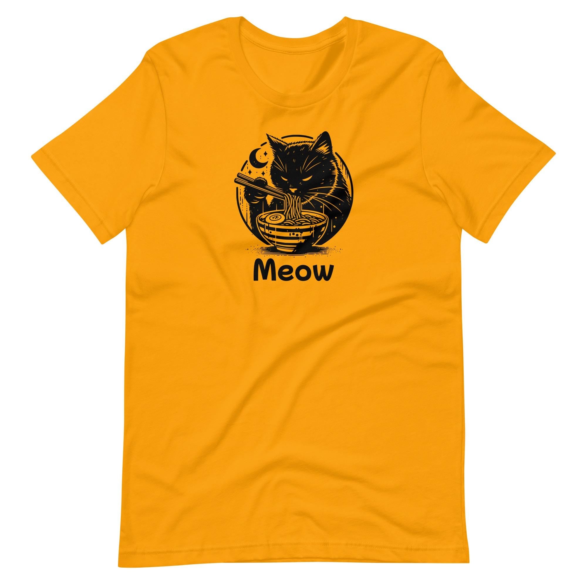 Meow Hungry Cat Eating Ramen T shirt Range of Colours Available