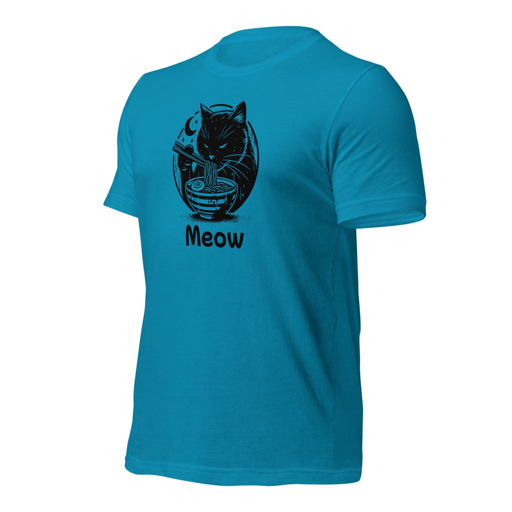 Meow Hungry Cat Eating Ramen T shirt Range of Colours Available