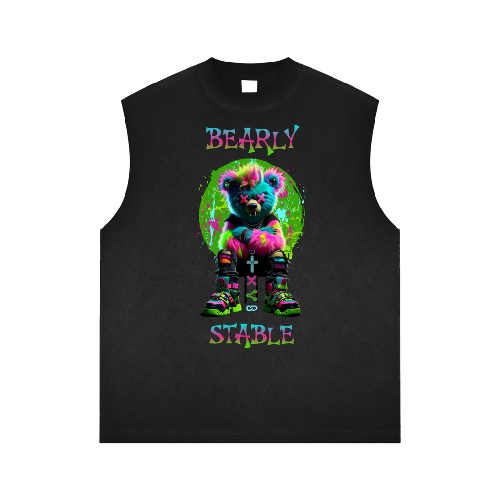 Bearly Stable Loose Fit Reverse Washed Tank Top Black