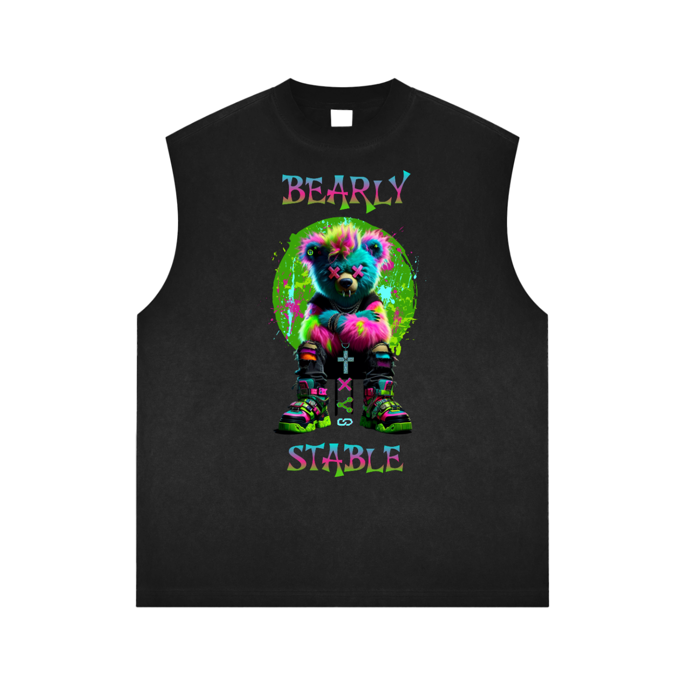 Bearly Stable Loose Fit Reverse Washed Tank Top Black