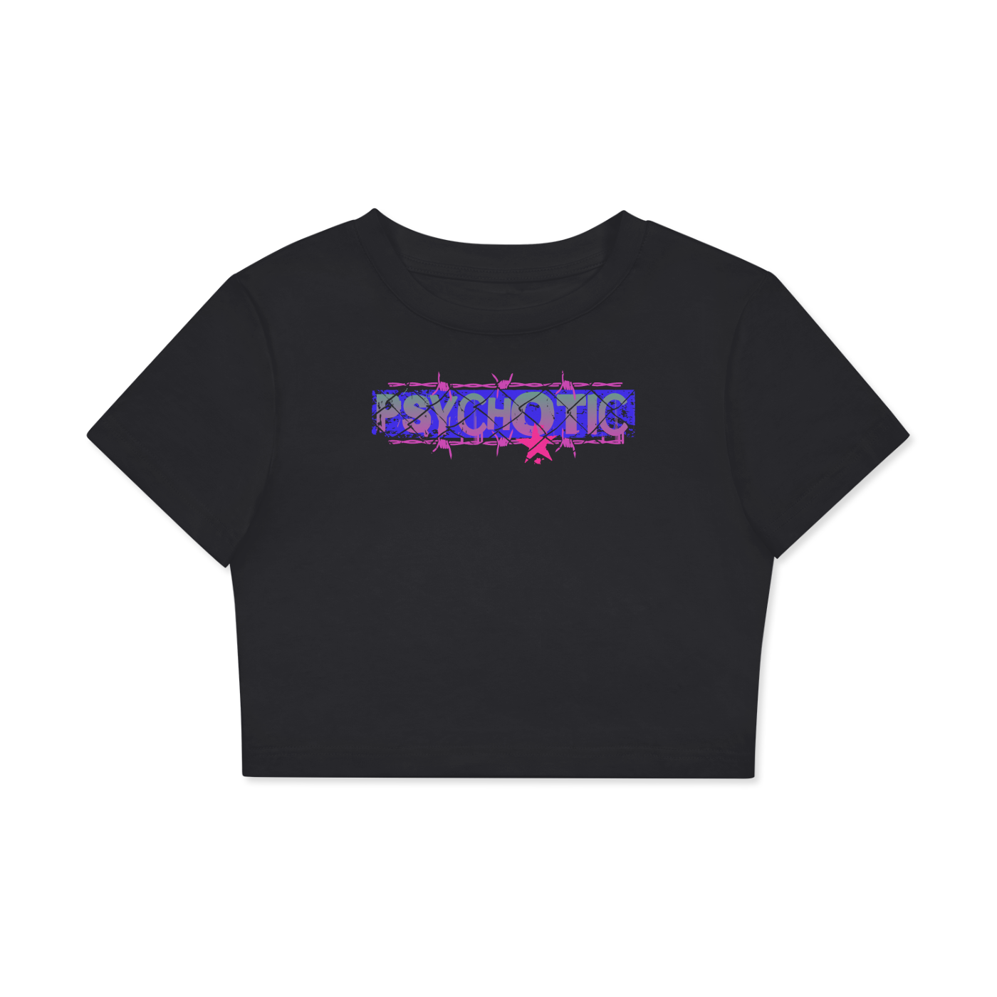 Psychotic Women's Fitted Crop Tee Bodycon T-Shirt Black