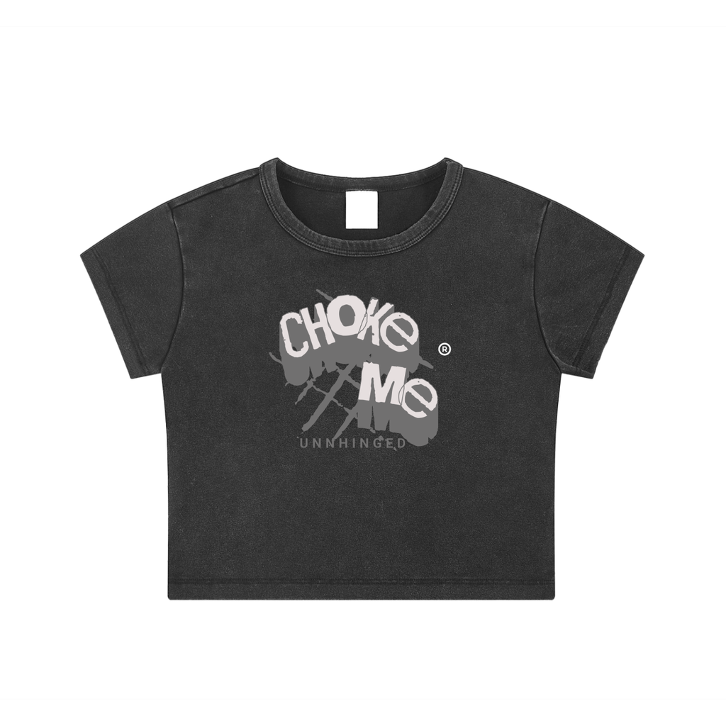 Choke Me Unhinged Snow Washed Crop Top Black
