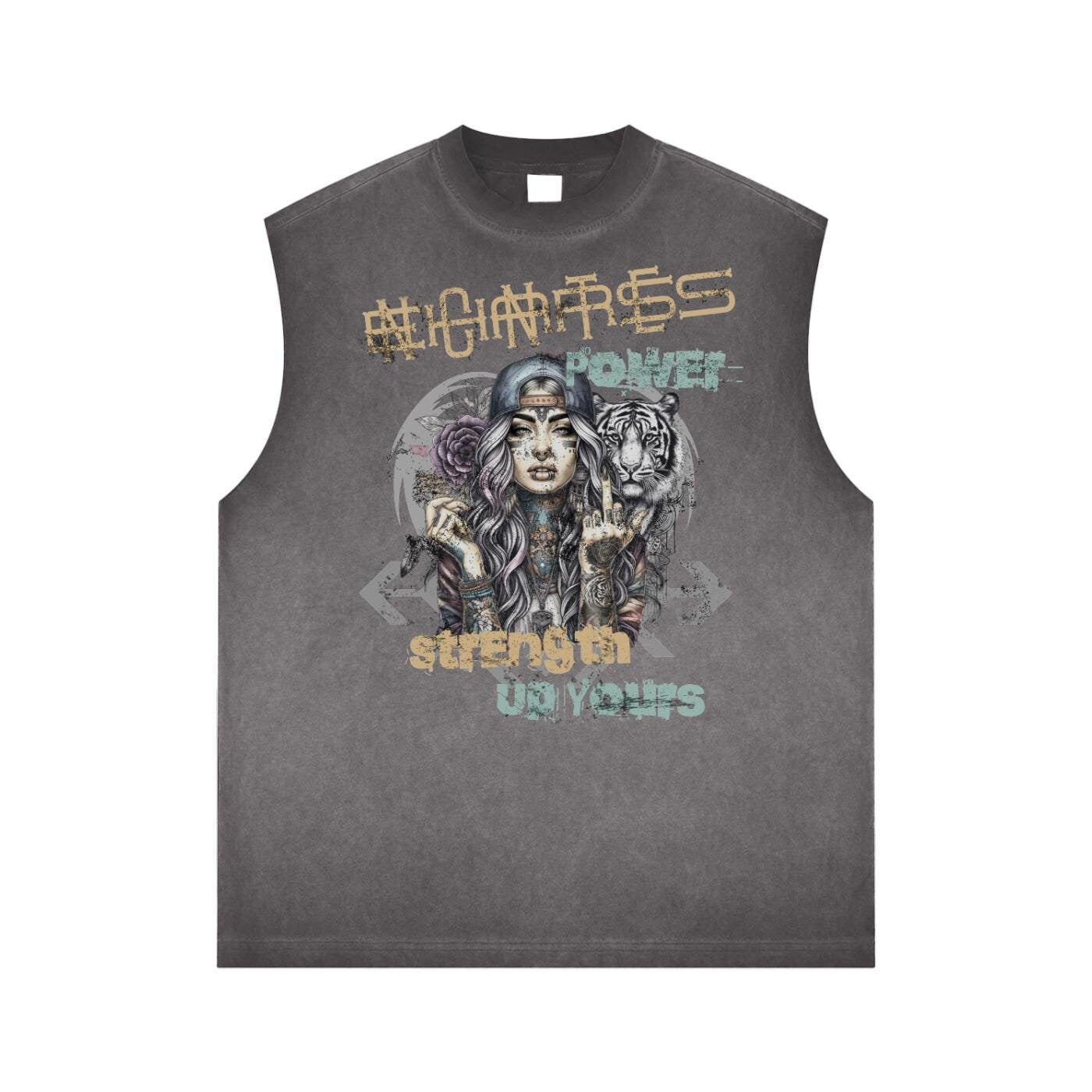 Enchantress Women's Power Reverse Washed Muscle Tank Top Grey