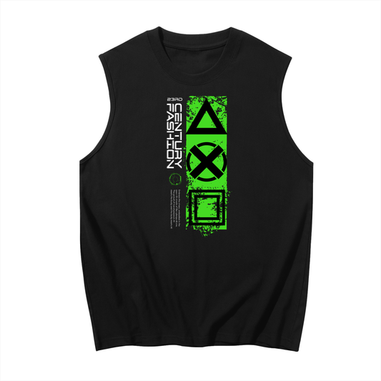 23rd Century Fashion Cyberpunk Black Sleeveless Cotton Tank Top