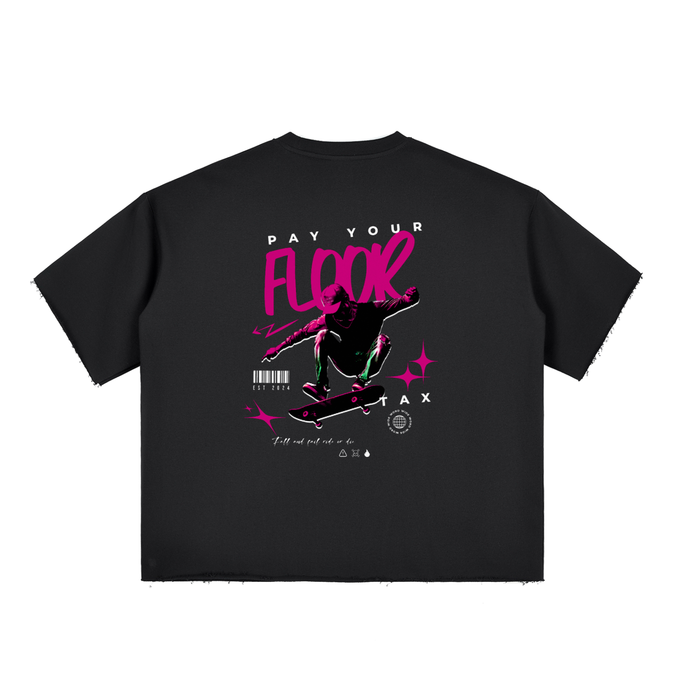 Boxy Half-Sleeve Raw-Edge T-Shirt Skate Top