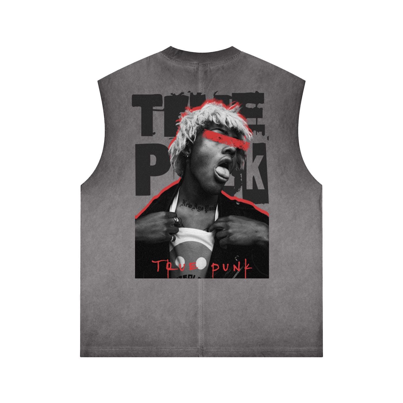 Rear Print True Punk Reverse Washed Muscle Tank Top Unisex Gray