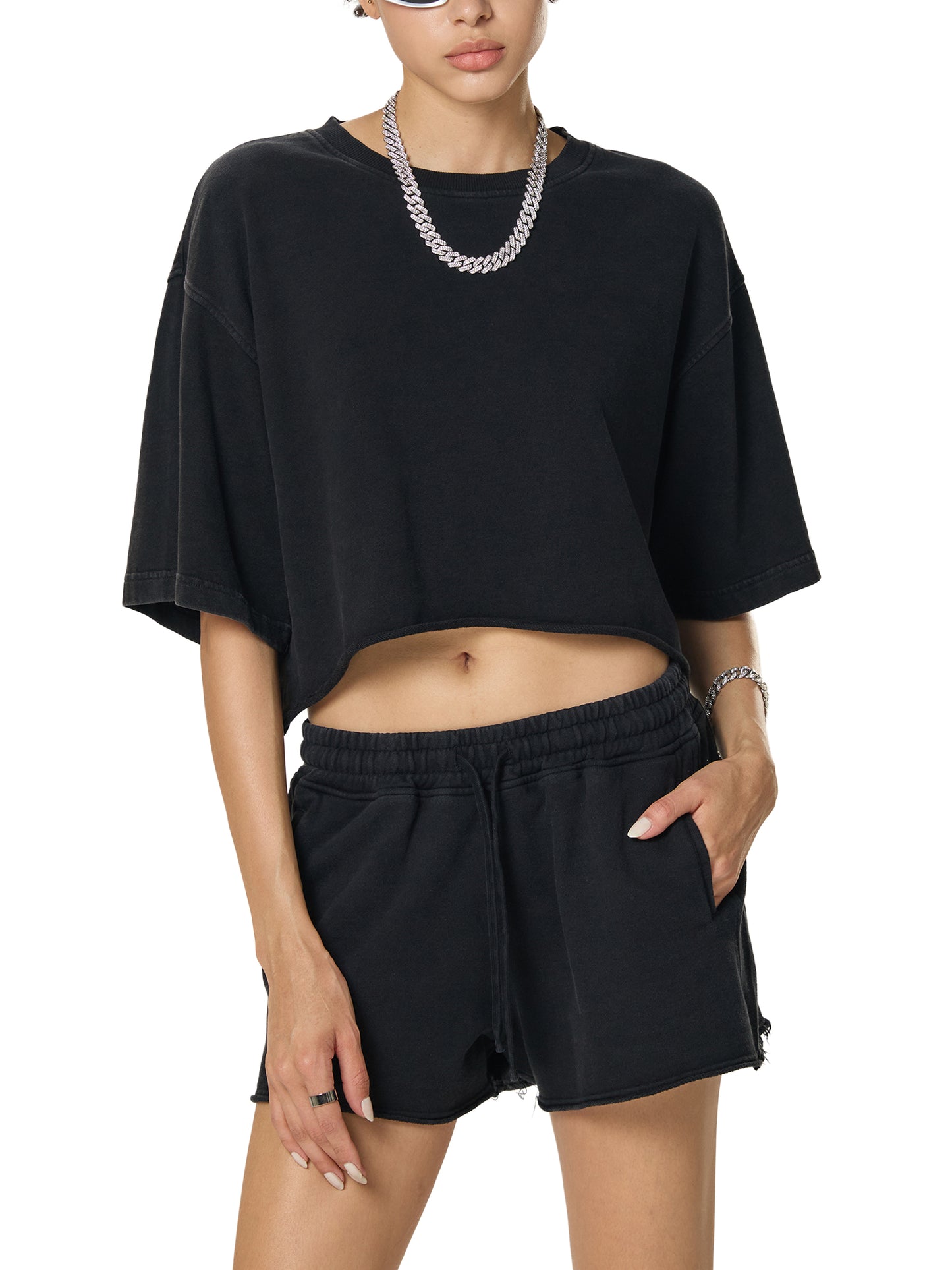 Snow Washed Raw Edge Skate Crop Top