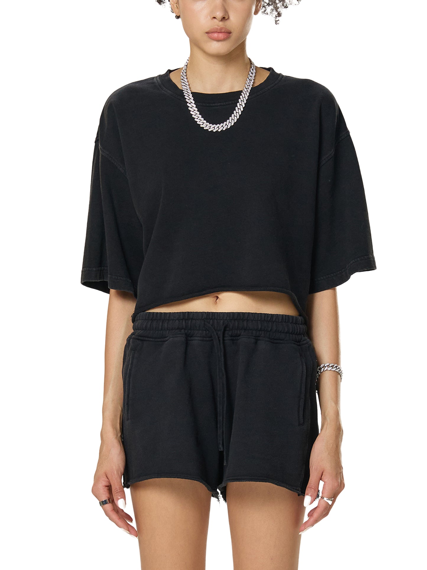 Snow Washed Raw Edge Skate Crop Top