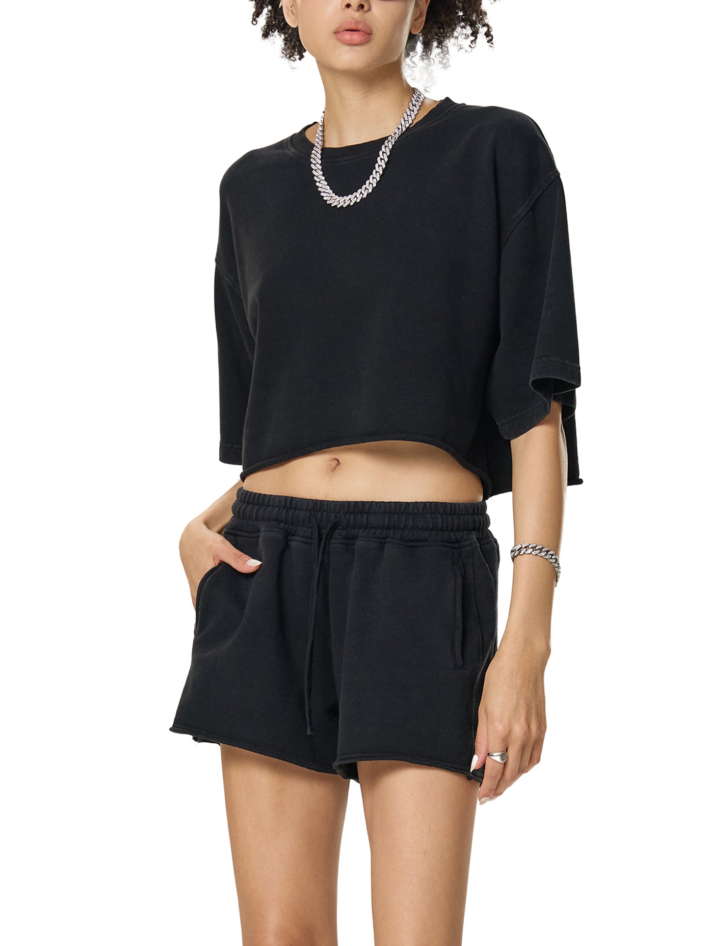 Snow Washed Raw Edge Skate Crop Top