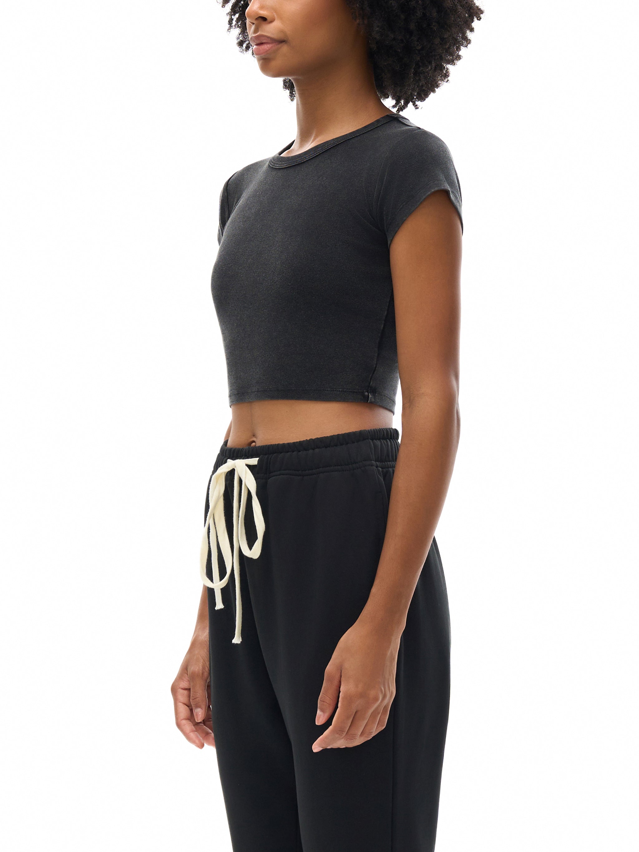 Choke Me Unhinged Snow Washed Crop Top Black