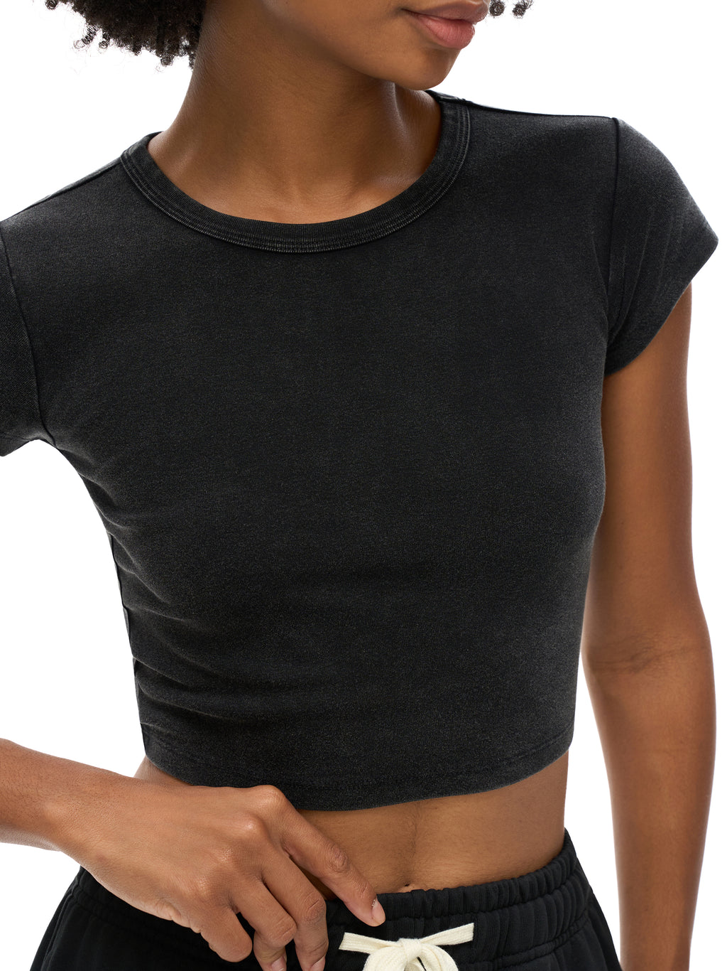 Choke Me Unhinged Snow Washed Crop Top Black