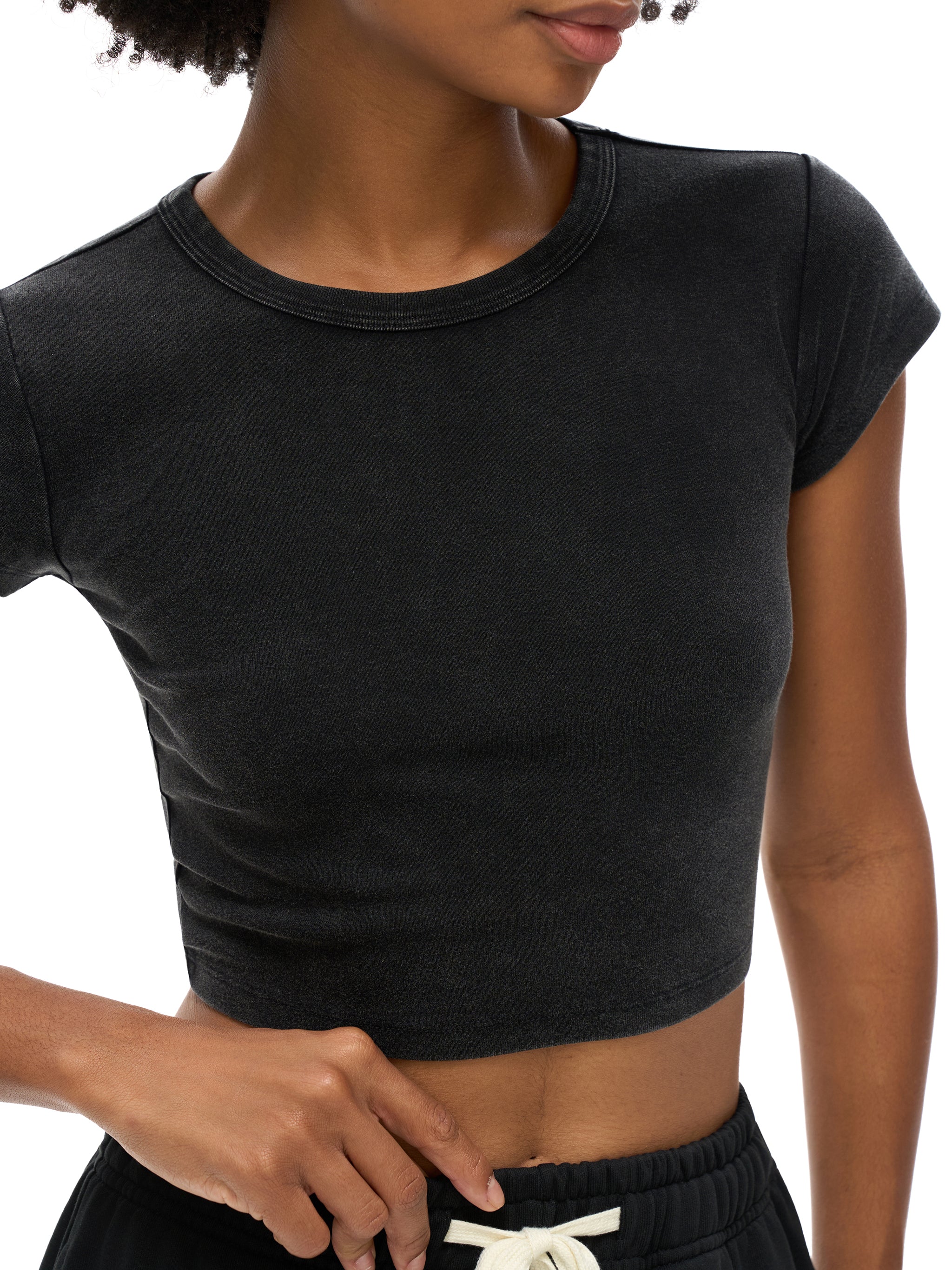 Choke Me Unhinged Snow Washed Crop Top Black