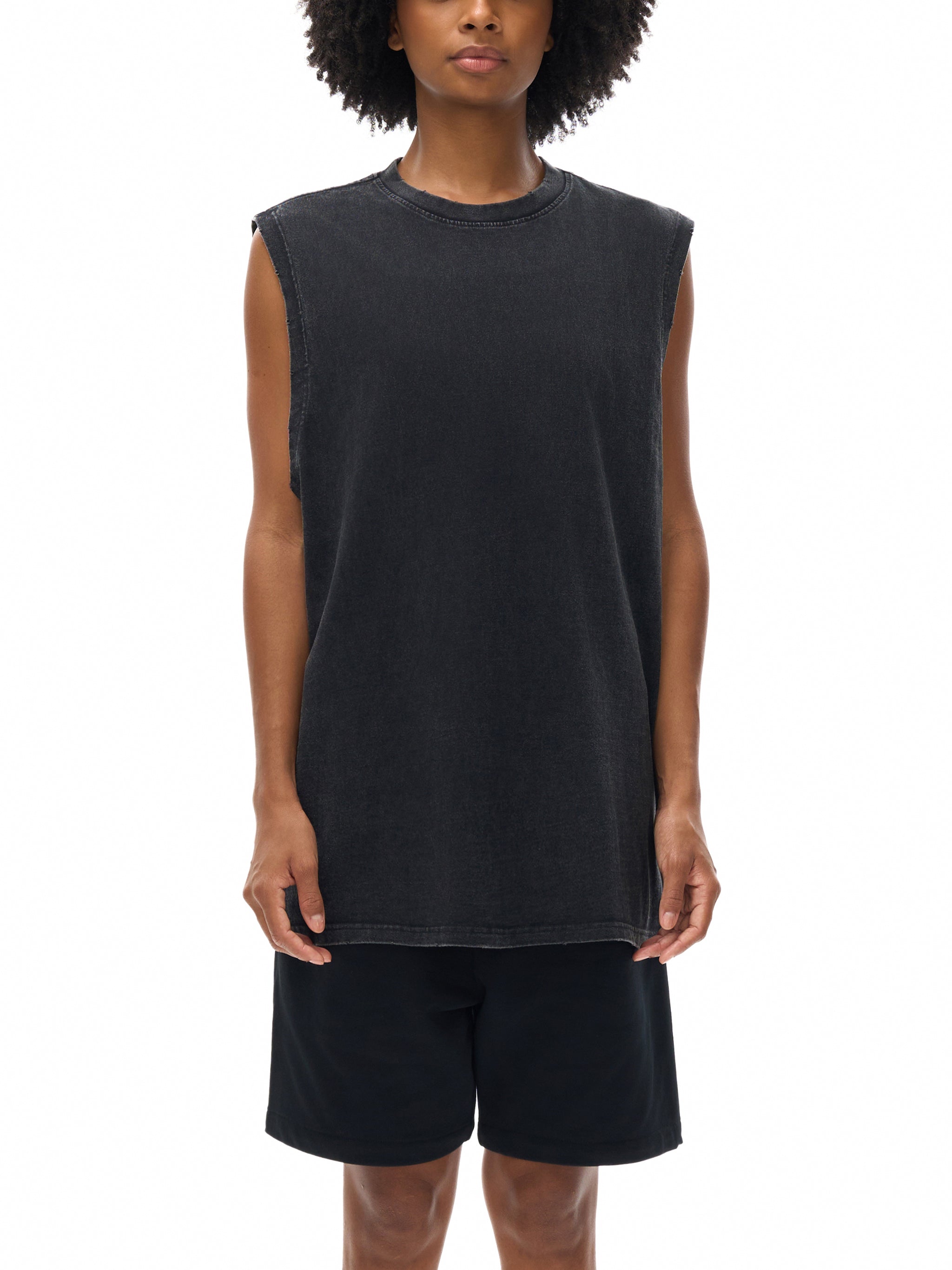 Streetwear Unisex Snow Washed Frayed Hem Tank Top Anima Sola Grimoires