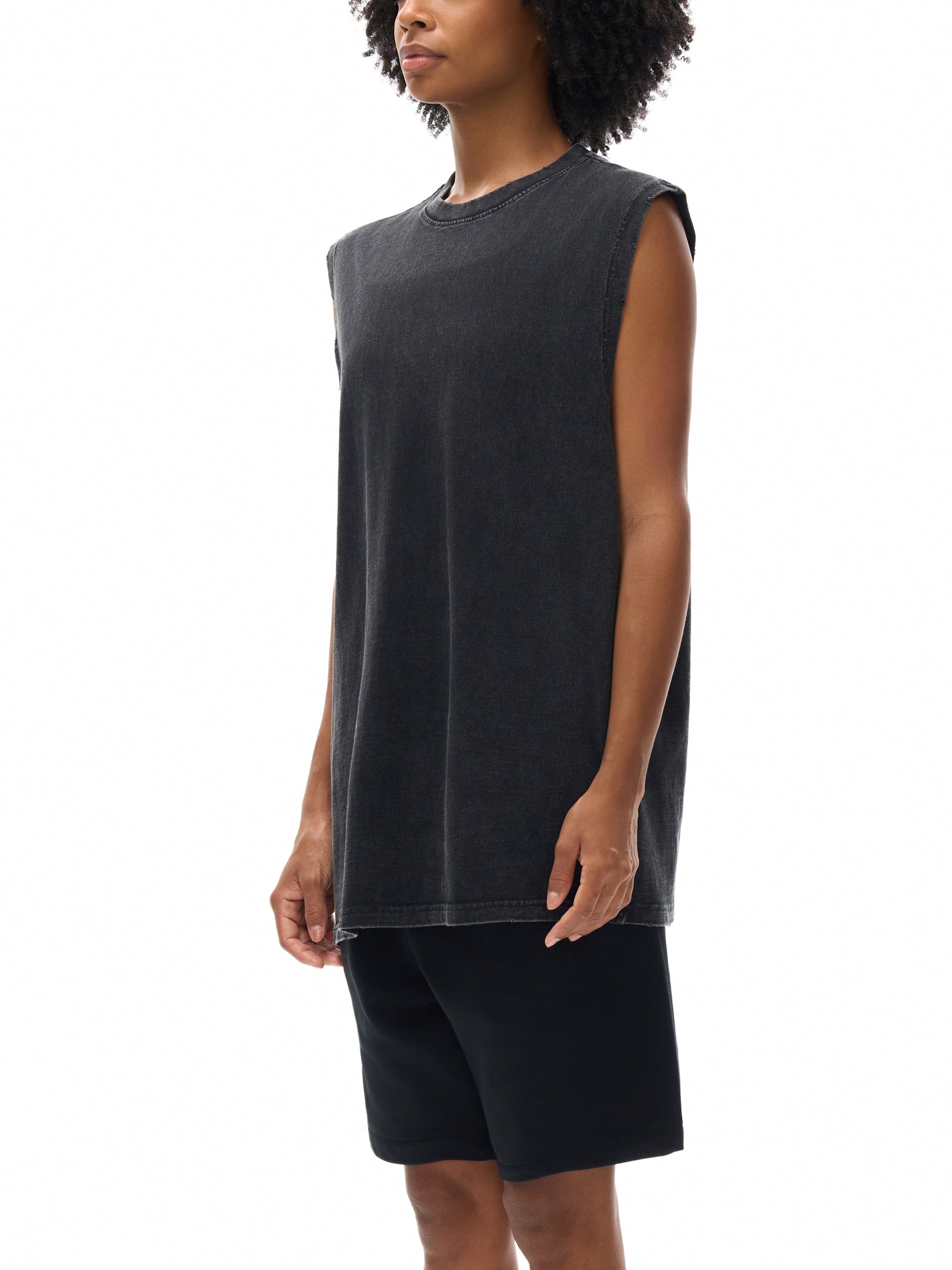 Streetwear Unisex Snow Washed Frayed Hem Tank Top Anima Sola Grimoires