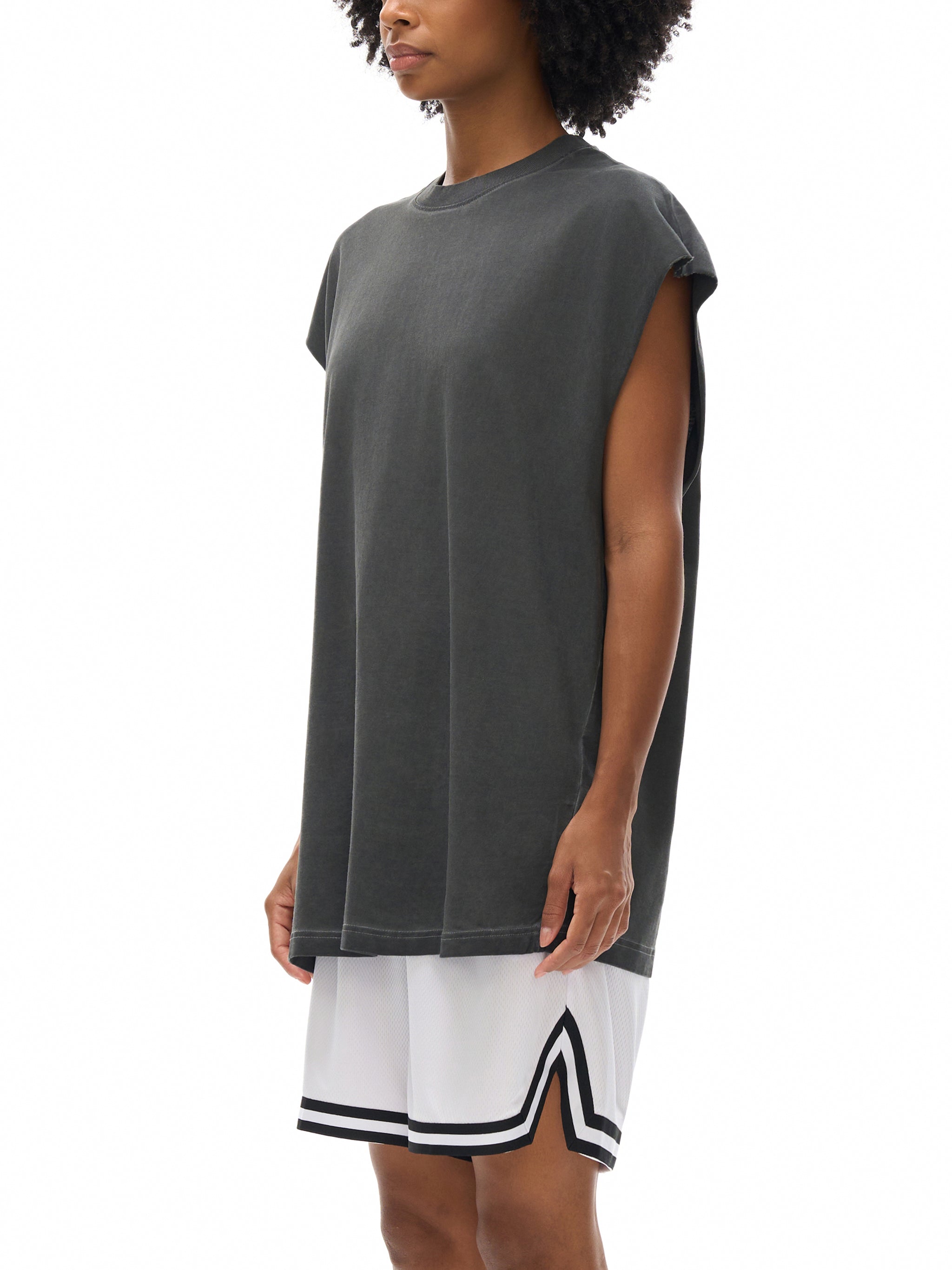 We Think Too Much And Feel Too Little Reverse Washed Tank Top Black