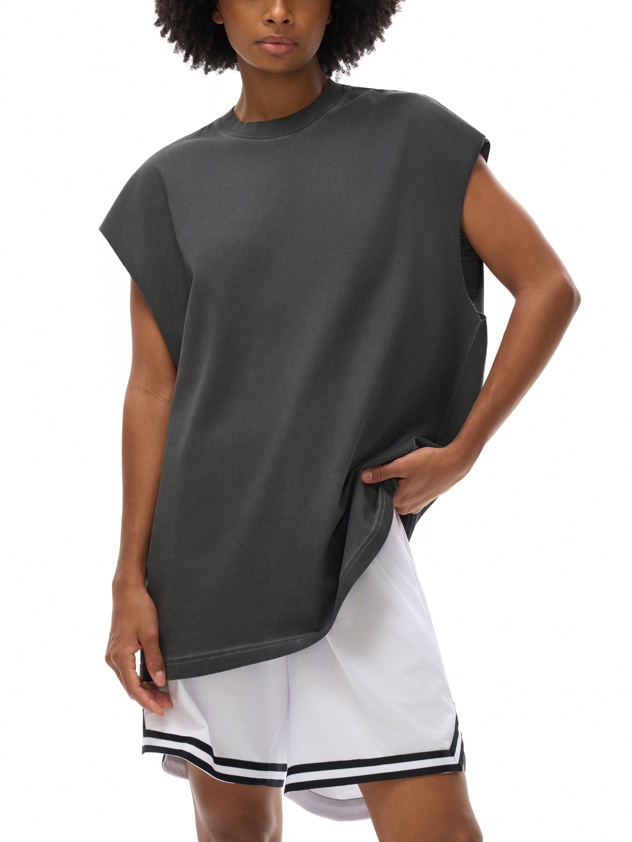 Bearly Stable Loose Fit Reverse Washed Tank Top Black