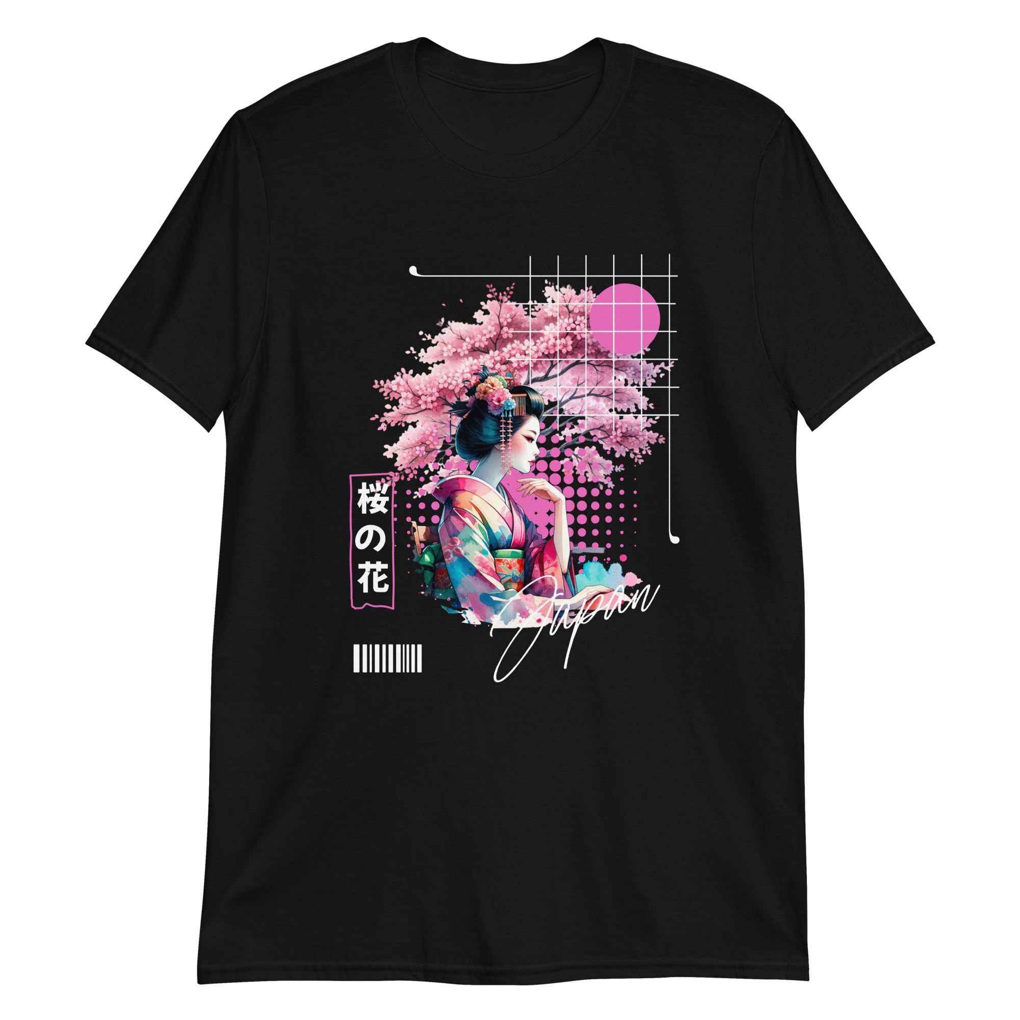 Japanese Blossom Pink And Black Softsyle Cotton T shirt
