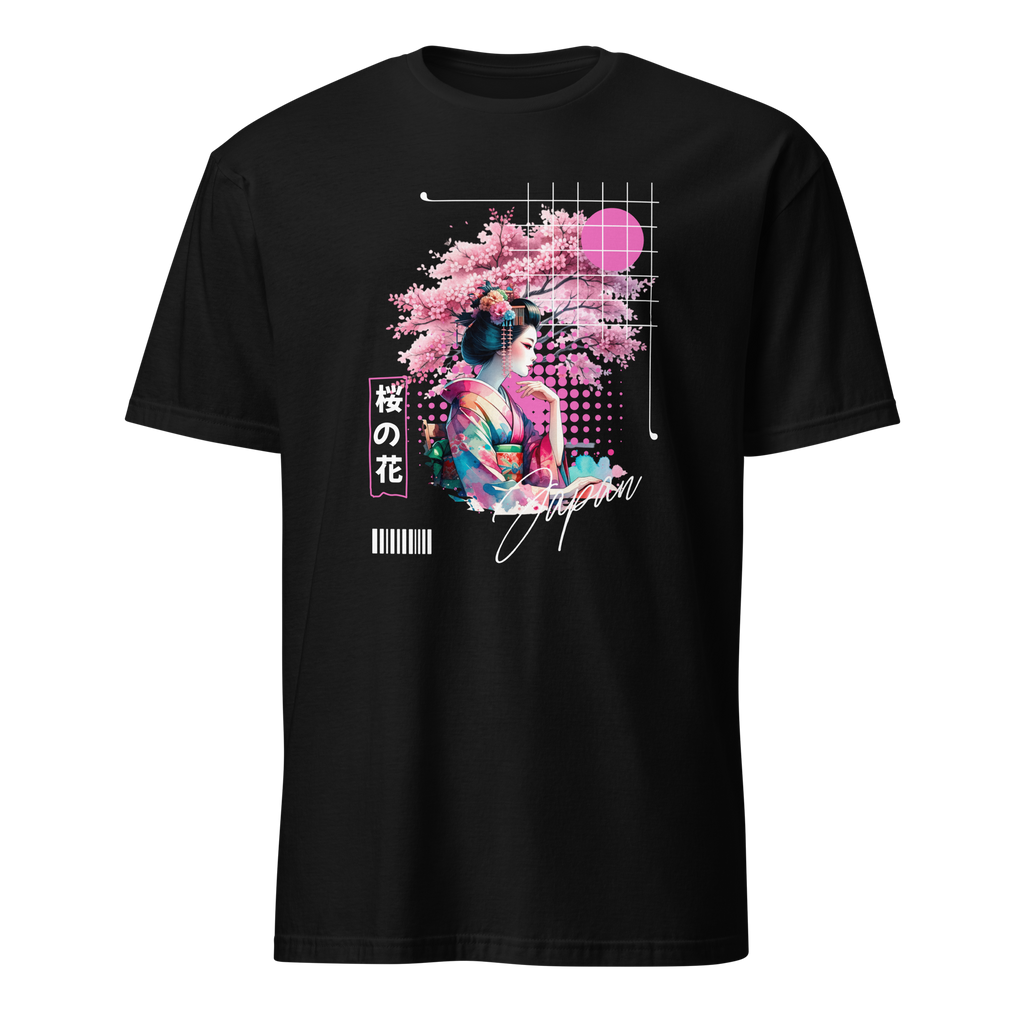 Japanese Blossom Pink And Black Softsyle Cotton T shirt