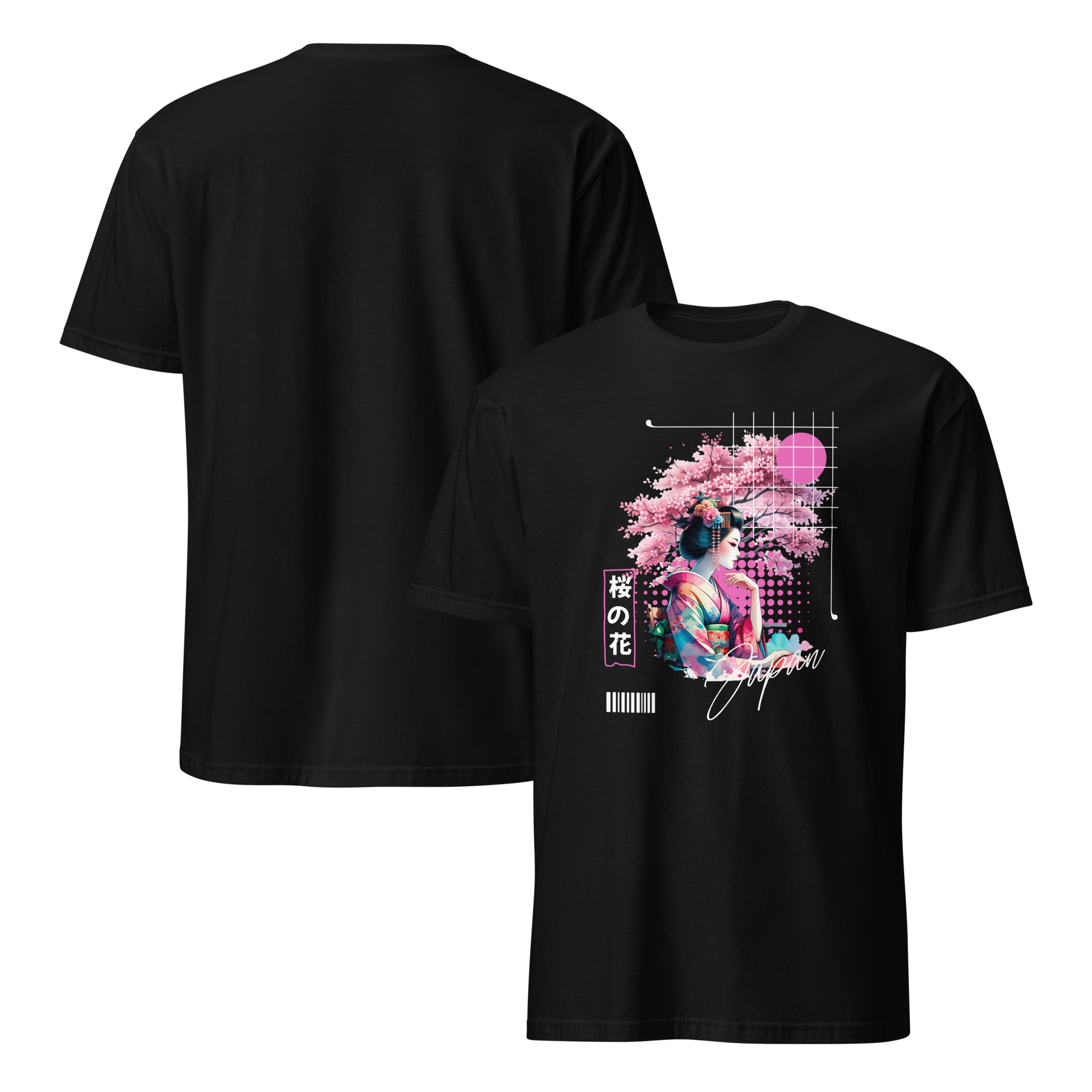 Japanese Blossom Pink And Black Softsyle Cotton T shirt