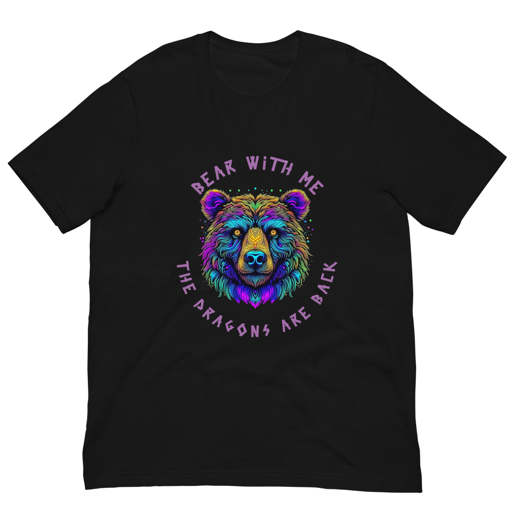Bear With Me Psychedelic Bear Multi-coloured Vibrant Black Cotton T shirt
