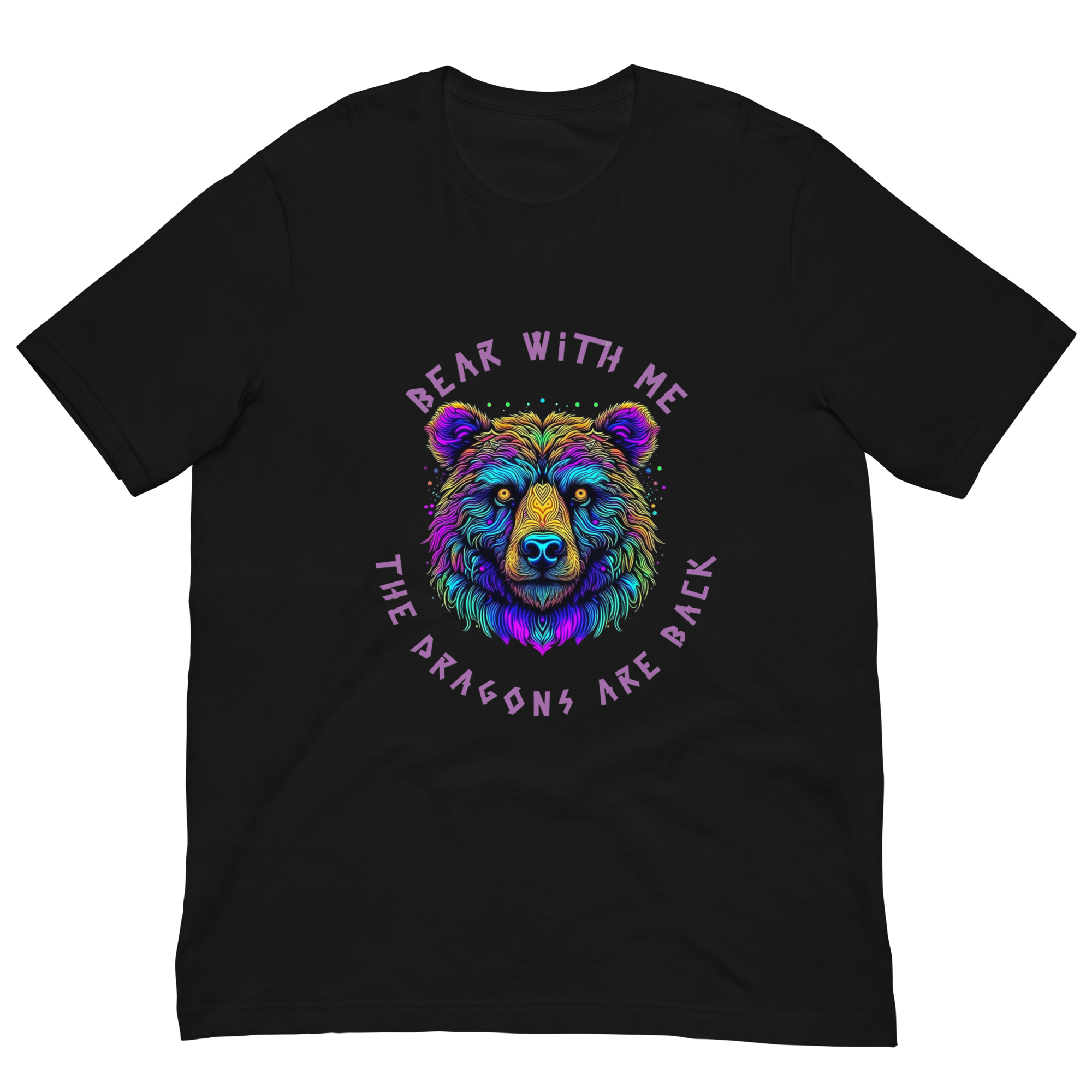 Bear With Me Psychedelic Bear Multi-coloured Vibrant Black Cotton T shirt