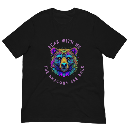 Bear With Me Psychedelic Bear Multi-coloured Vibrant Black Cotton T shirt