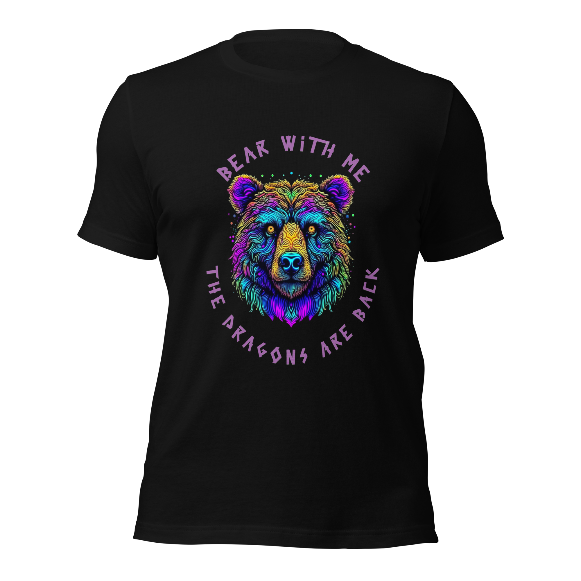 Bear With Me Psychedelic Bear Multi-coloured Vibrant Black Cotton T shirt
